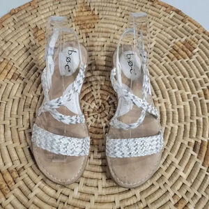 Boc Born Faux Woven Leather White Strappy Sandals 7